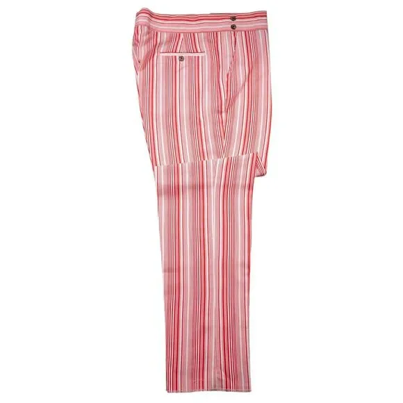 Mens Gurkha Pants 38 Red White Striped Cotton Trousers Straight Fit Flat Front
